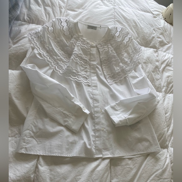 Sandro Paris White Blouse With Lace Collar. NWOT - Picture 3 of 5